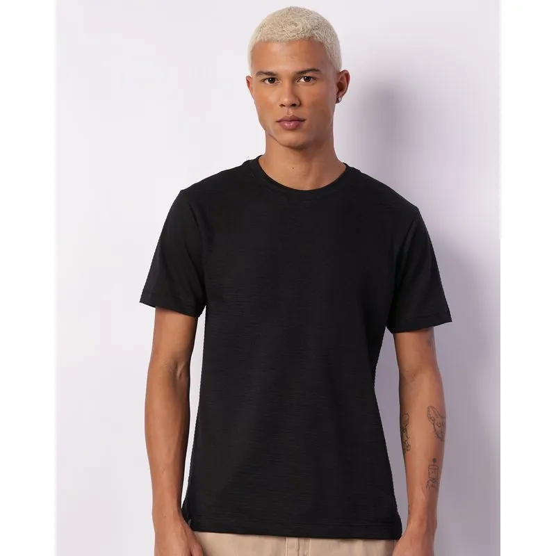 Camiseta Masculina Texturizada Manga Curta Preta GG
