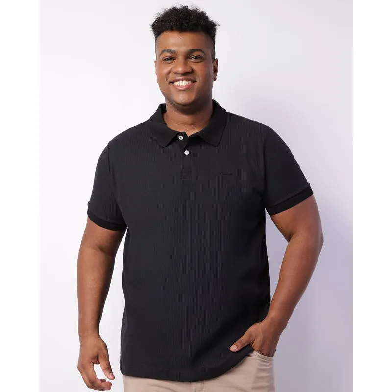 Camisa Polo Plus Size Masculina Manga Curta Canelada Preta G1