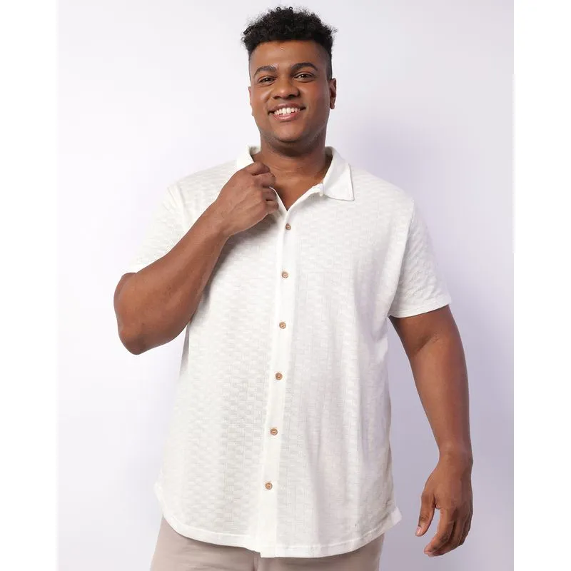 Camisa Plus Size Masculina Manga Curta Tricô Off White G1