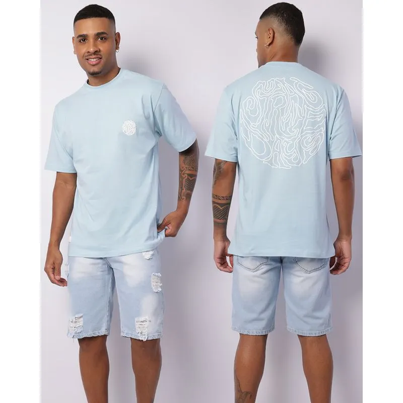 Camiseta Masculina Manga Curta Estampada Azul P