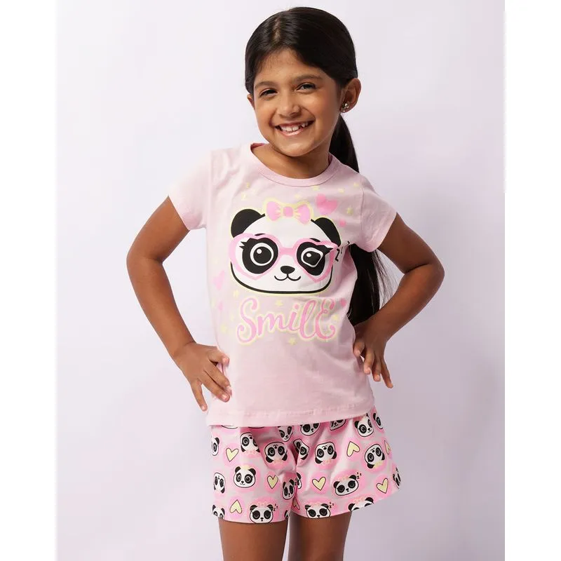Pijama Infantil Curto Estampa Panda Rosa 4