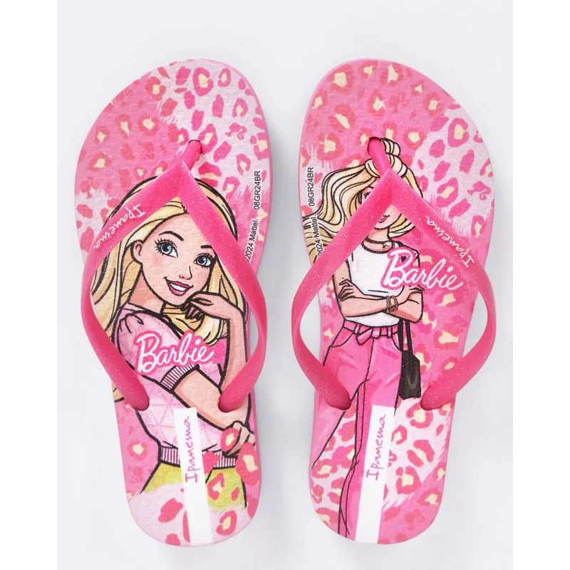 Chinelo Ipanema Infantil Estampa Barbie Com Glitter Rosa 27/28