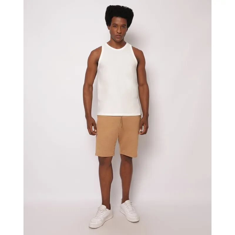 Bermuda Masculina Reta Moletom com Bolsos Marrom GG