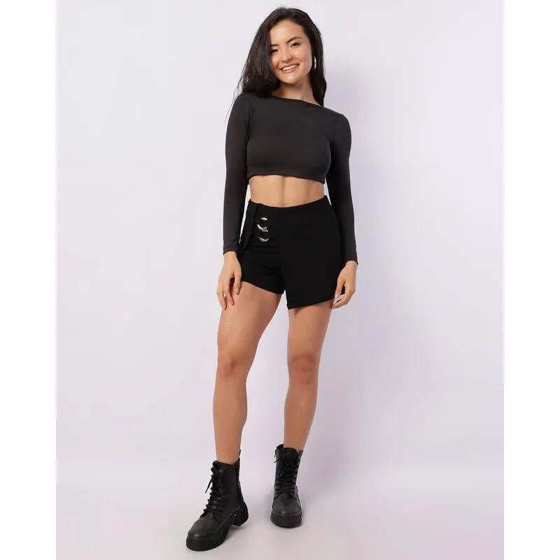 Short Saia Feminino com Argolas Preto P