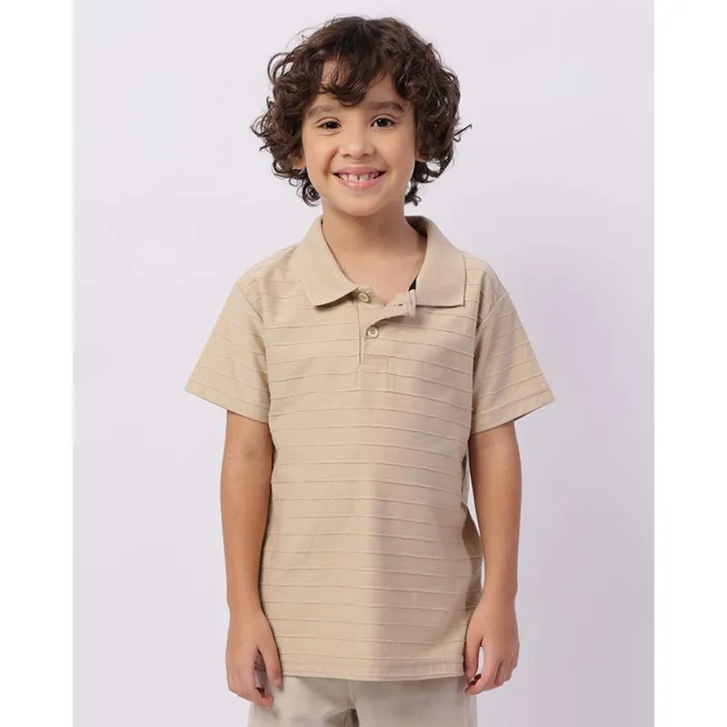 Camisa Polo Infantil Texturizada Manga Curta Bege 8