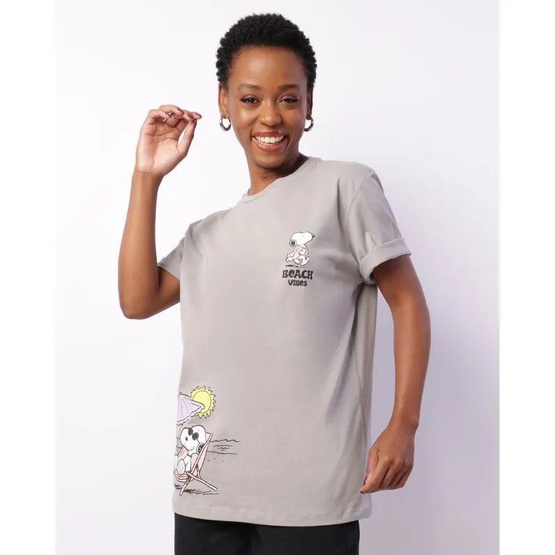 Camiseta Feminina Peanuts Snoopy Manga Curta Cinza M