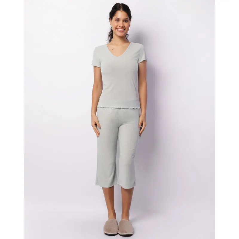 Pijama Feminino Manga Curta Ribana Pantacourt Verde P