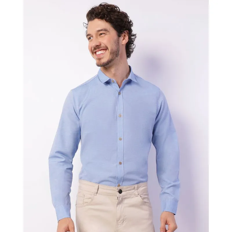 Camisa Masculina Manga Longa Azul GG