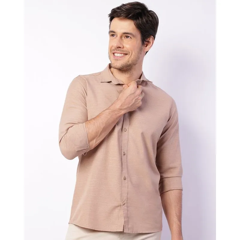 Camisa Masculina Manga Longa Com Botões Marrom P