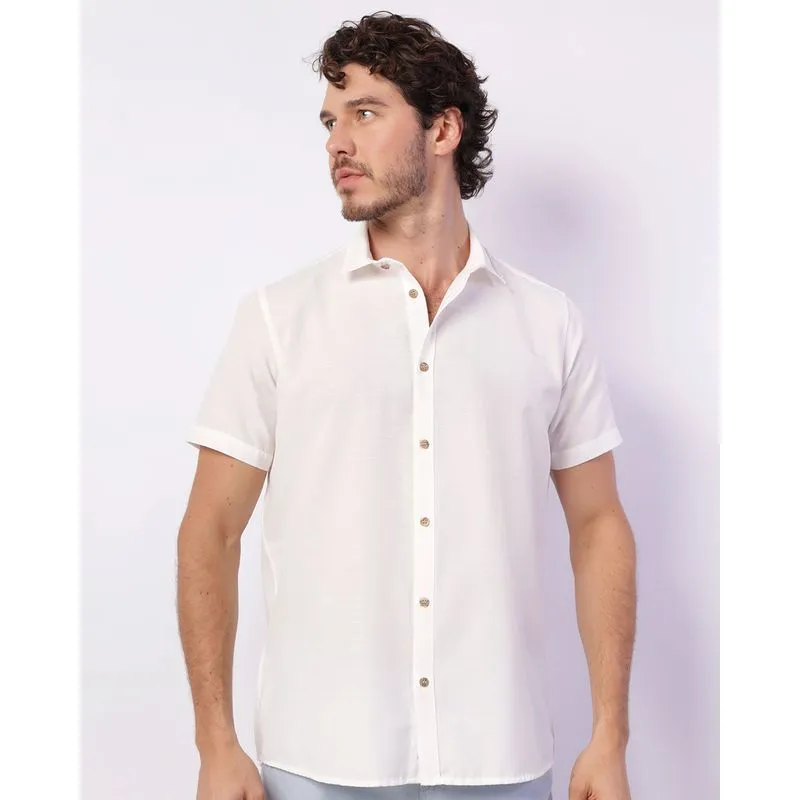 Camisa Masculina Manga Curta Botões Off White M