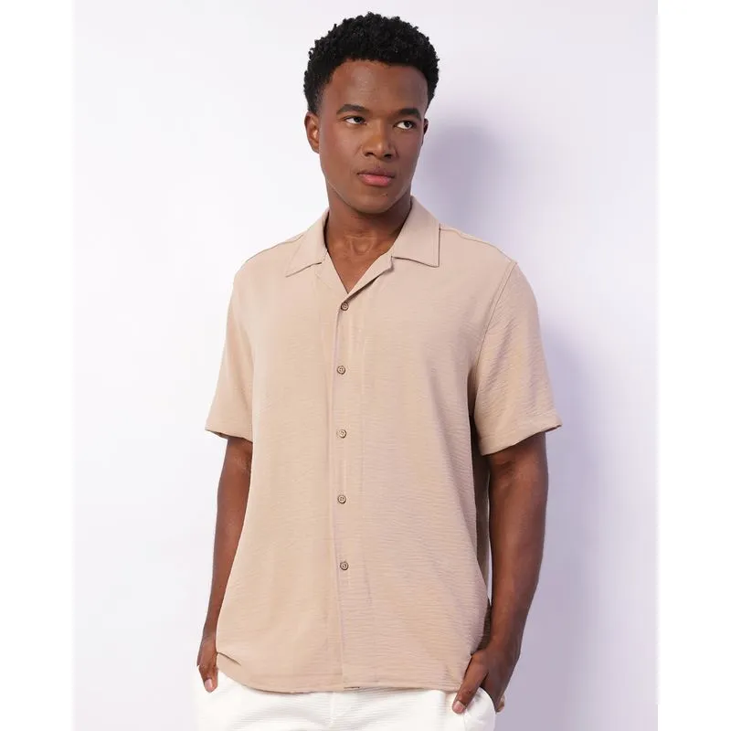 Camisa Masculina Manga Curta Gola Cubana Marrom 1
