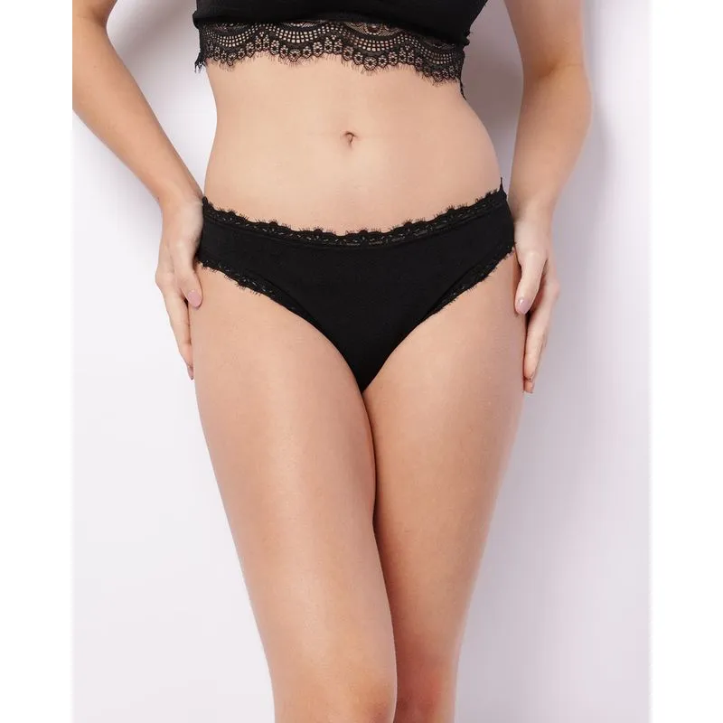 Calcinha Feminina Biquíni Sem Costura Detalhe Renda Preta G