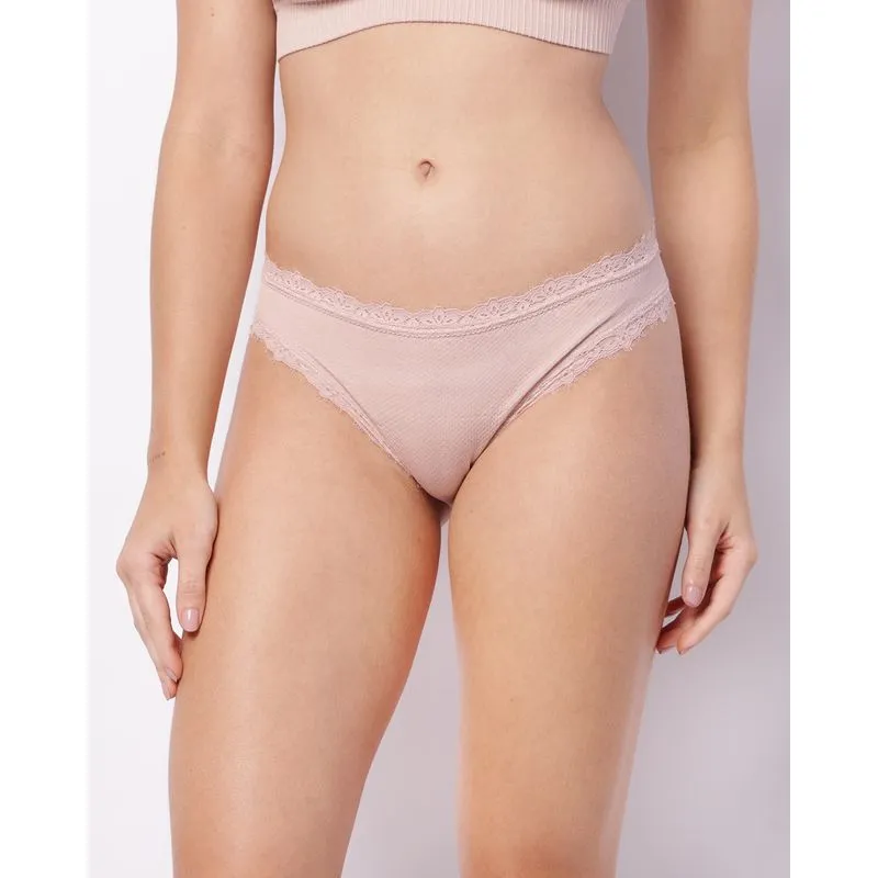 Calcinha Feminina Biquíni Sem Costura Detalhe Renda Rosa GG