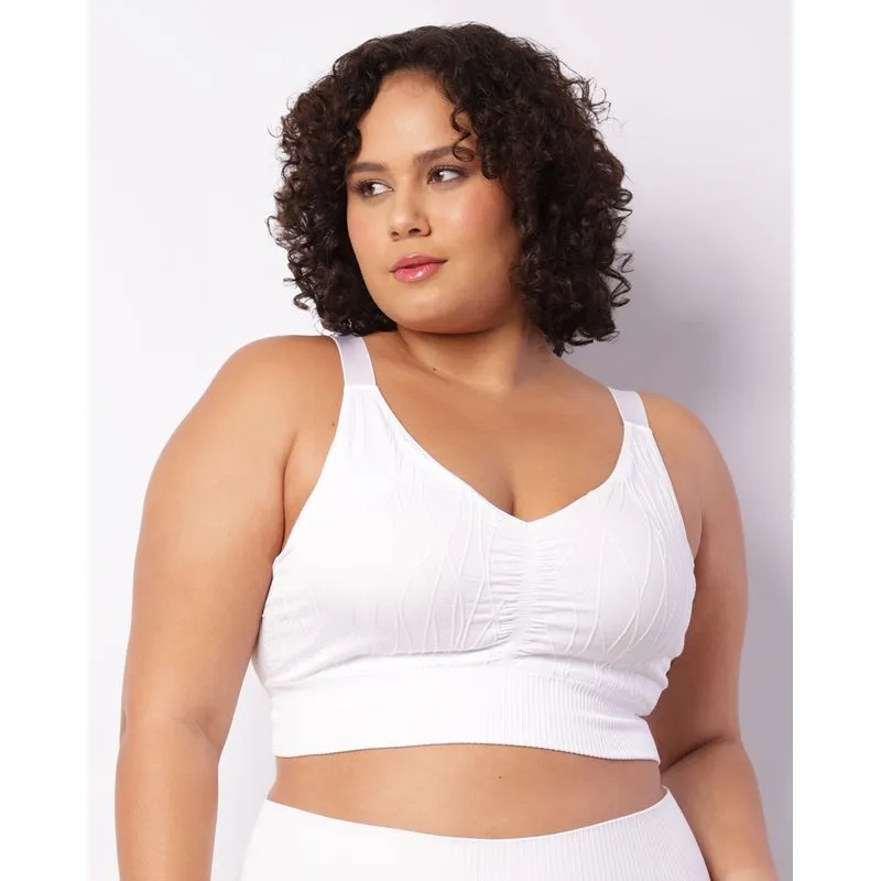 Sutiã Top Plus Size Feminino Bojo Removível Texturizado Branco G1