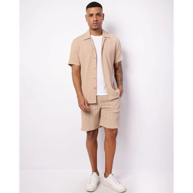 Short Masculino Reto Viscose Plissada Bege G