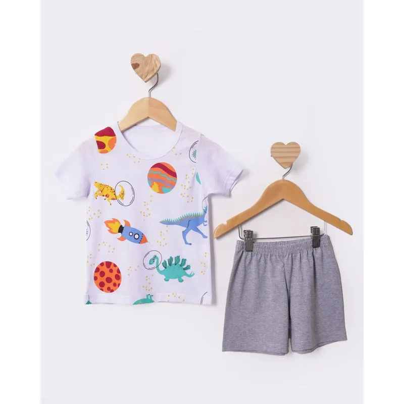 Pijama Bebê Curto Estampa Dinossauro Branco 2