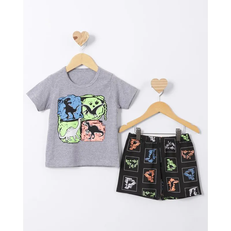 Pijama Bebê Curto Estampa Dinossauro Cinza 3