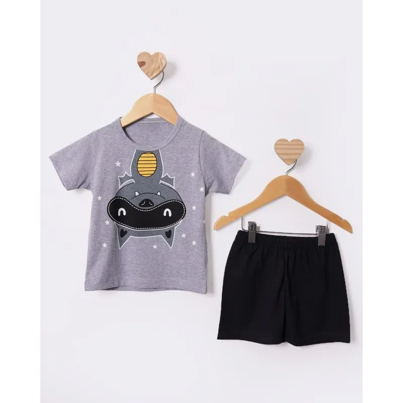 Pijama Bebê Curto Estampa Frontal Cinza 2