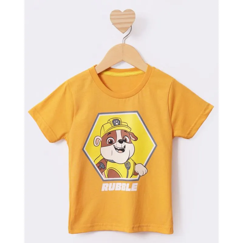 Camiseta Bebê Rubble Patrulha Canina Manga Curta Mostarda 1