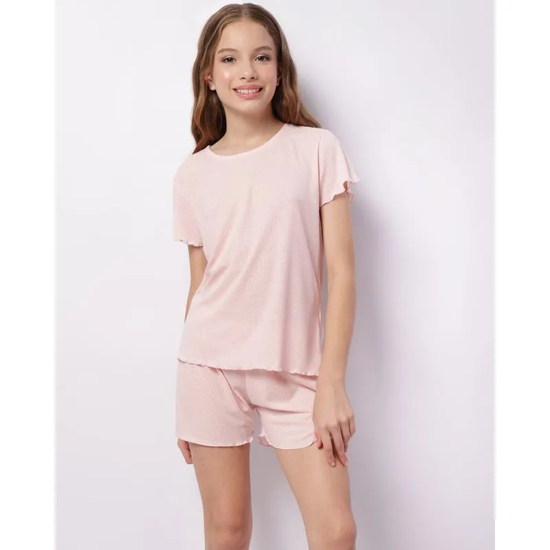 Pijama Juvenil Curto Estampado Rosa 14