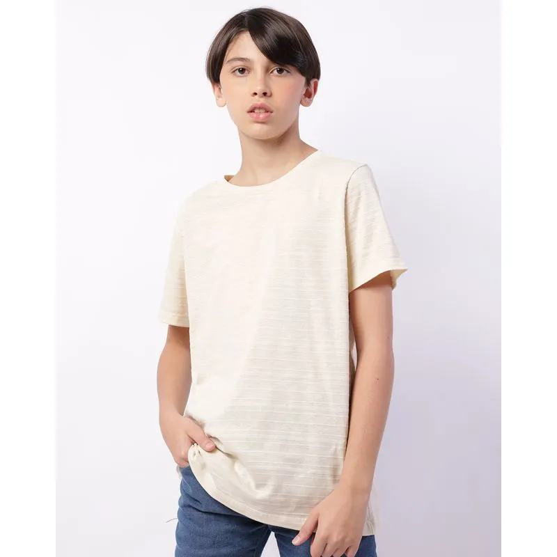 Camiseta Juvenil Texturizada Manga Curta Bege 14
