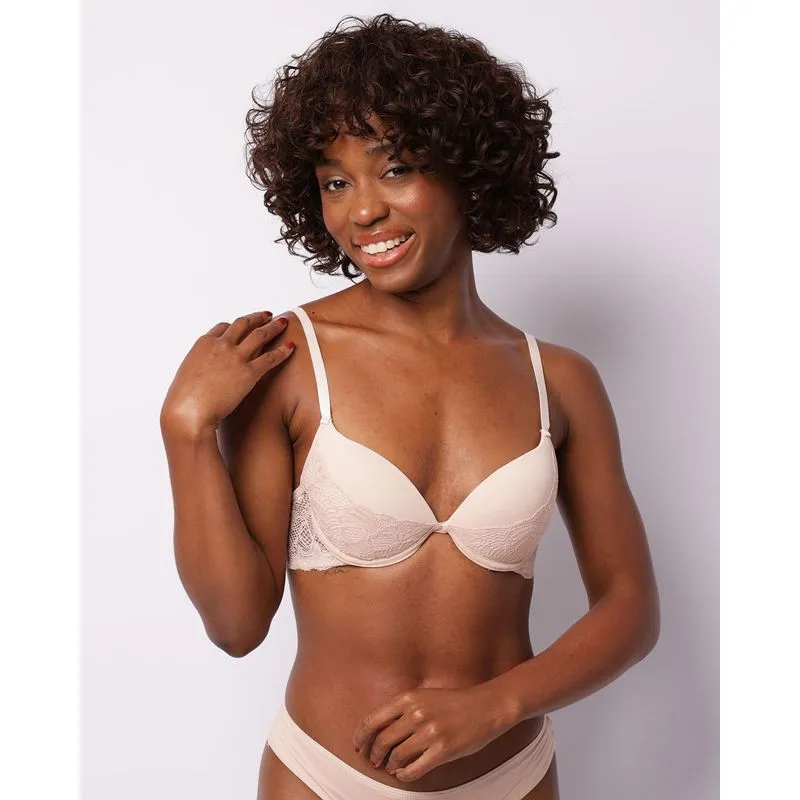 Sutiã Feminino Push Up Com Bojo E Renda Bege 46