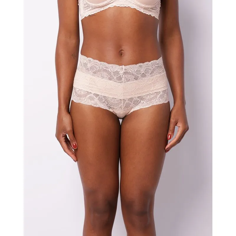 Calcinha Feminina Cintura Alta Fio Dental Renda Bege GG