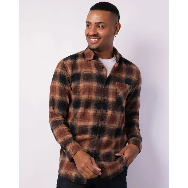 Camisa Masculina Manga Longa Xadrez Marrom GG