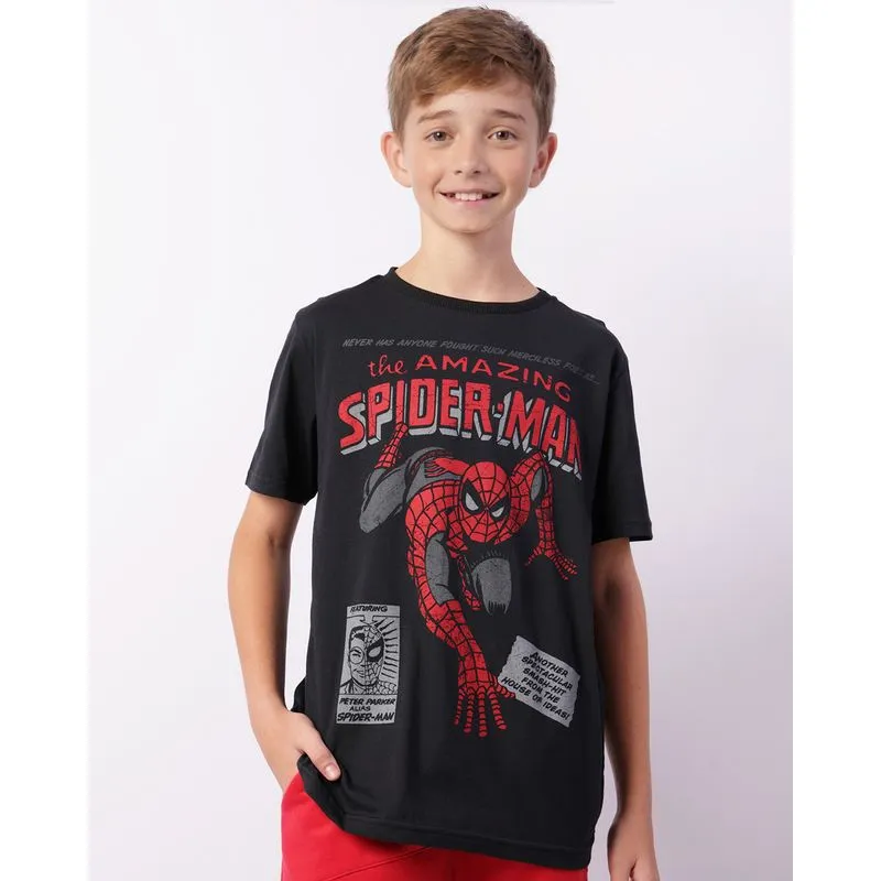 Camiseta Juvenil Marvel Homem Aranha Estampada Manga Curta Preta 16