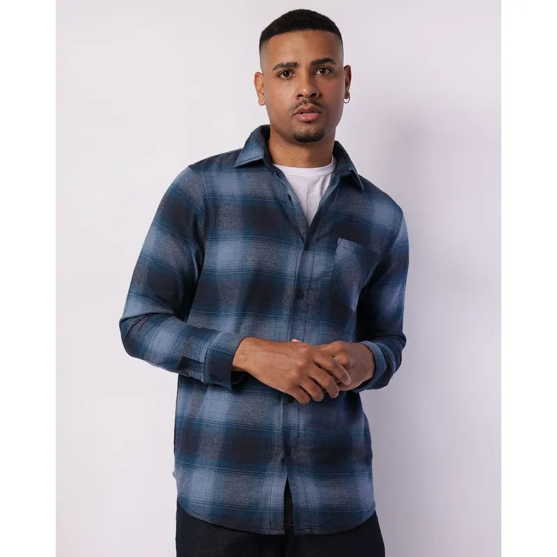 Camisa Masculina Manga Longa Xadrez Azul G