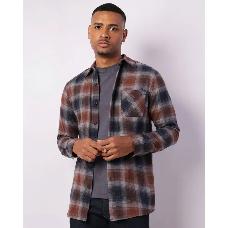 Camisa Masculina Flanelada Com Bolsos Xadrez Marinho GG