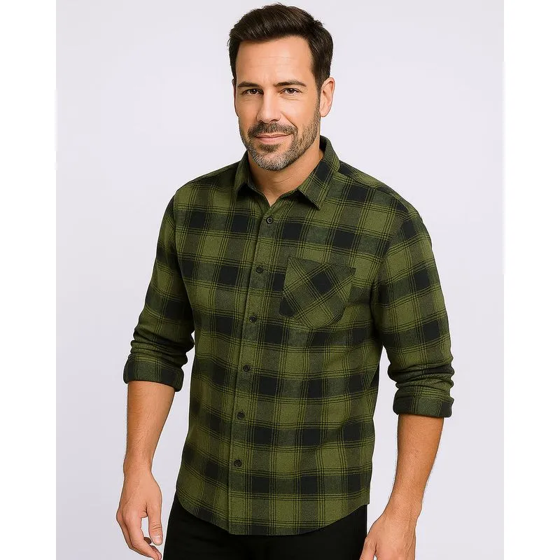 Camisa Masculina Manga Longa Flanelada Xadrez Verde GG