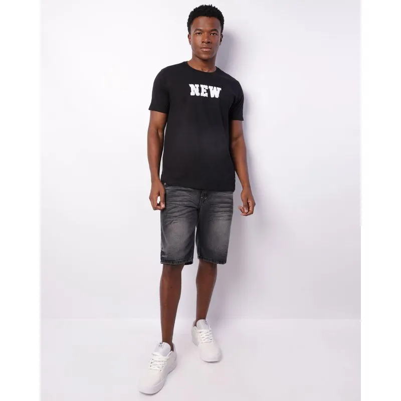 Bermuda Jeans Masculina Reta Estonada Preta 40