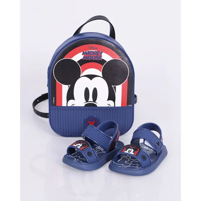 Sandália Bebê Disney Estampa Mickey + Mochila Grendene Kids Azul 20/21
