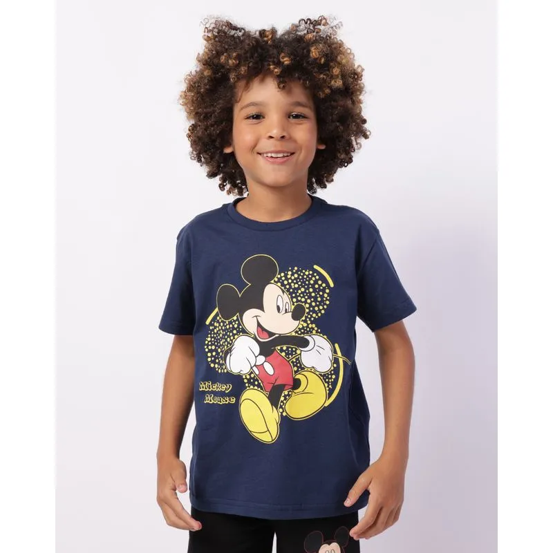 Camiseta Infantil Algodão Disney Mickey Manga Curta Marinho 8