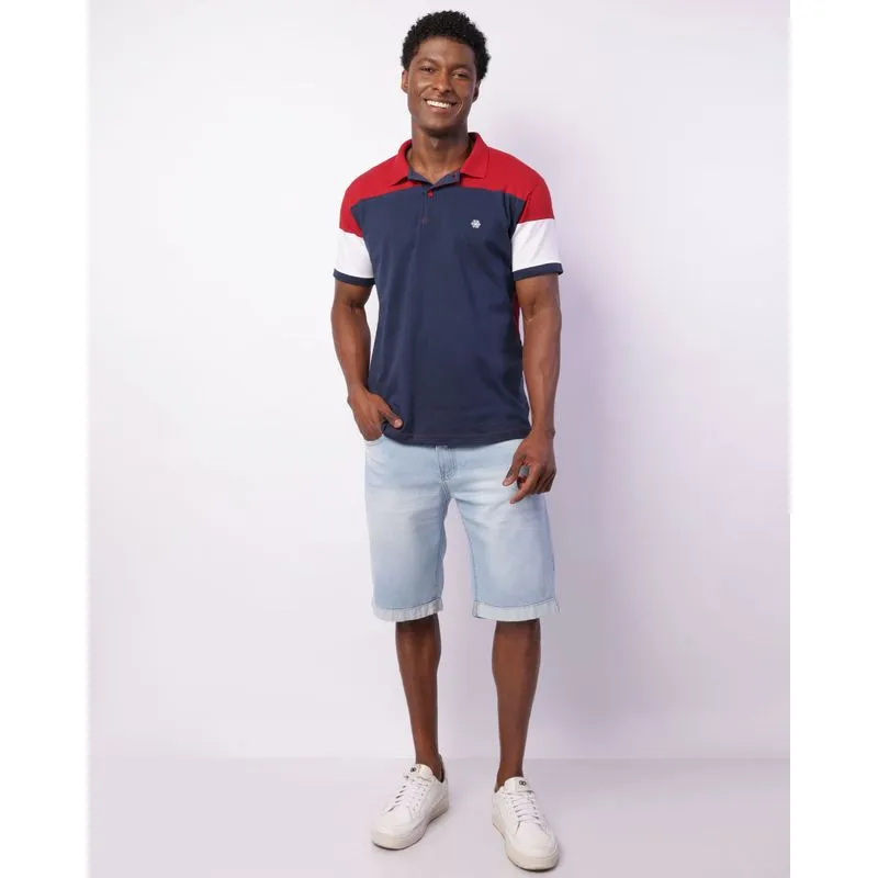 Bermuda Jeans Masculina Estonada com Bolsos Azul 42