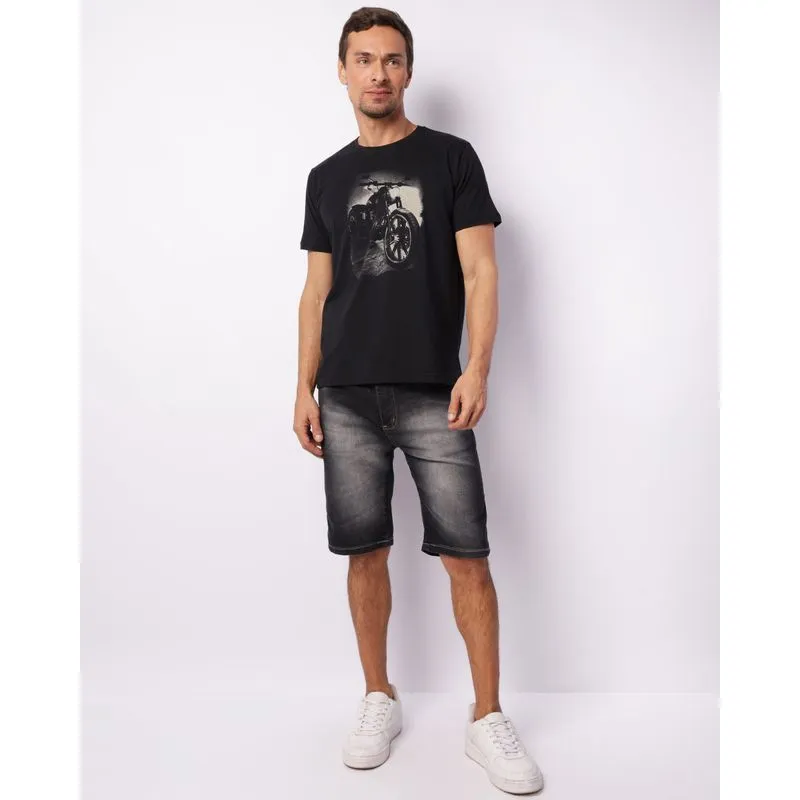 Bermuda Jeans Masculina Reta Estonada Cinza 44