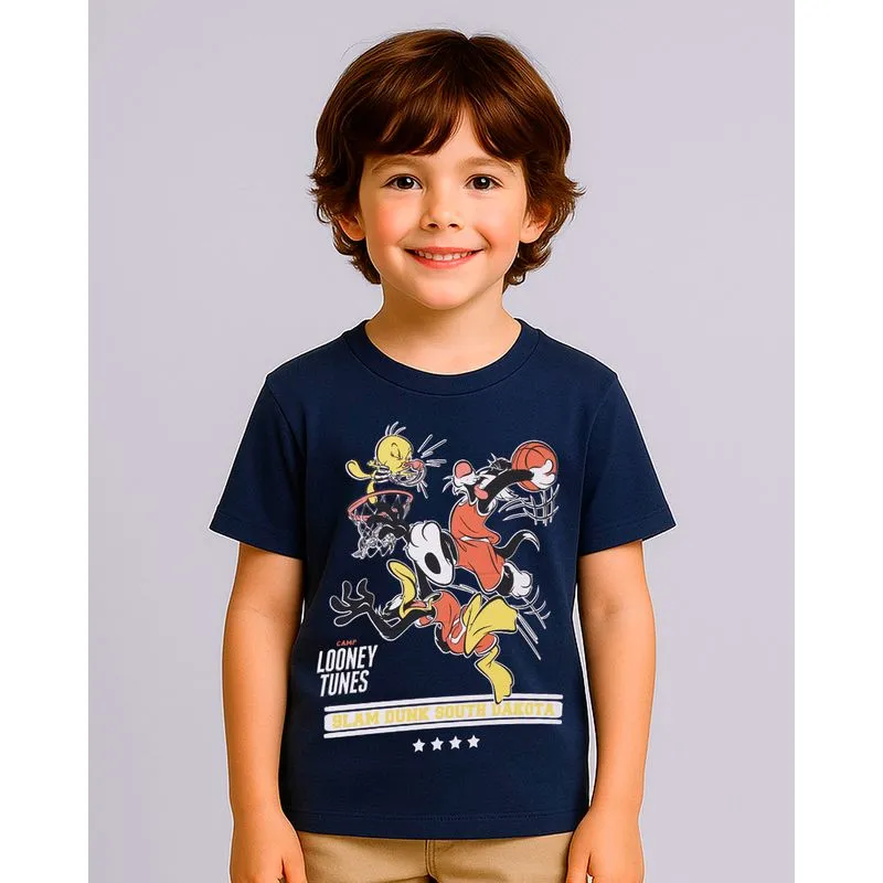 Camiseta Infantil Looney Tunes Piu-Piu Frajola e Patolino Marinho 8