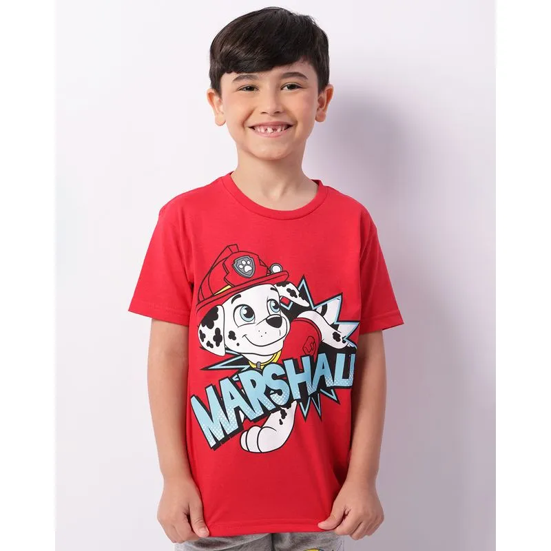 Camiseta Infantil Patrulha Canina Marshall Manga Curta Vermelha 4