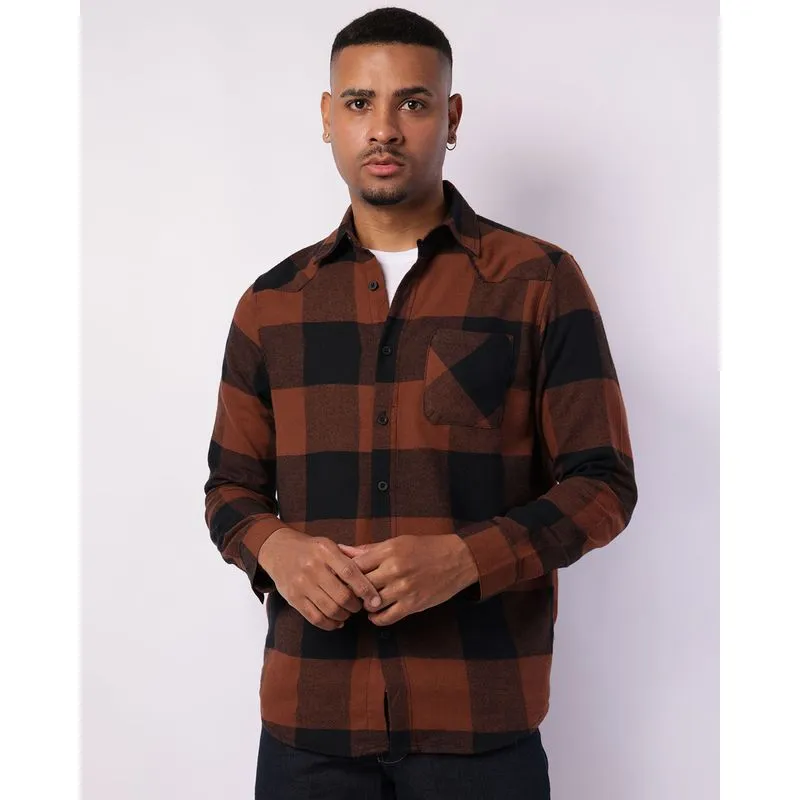 Camisa Masculina Manga Longa Xadrez Marrom G