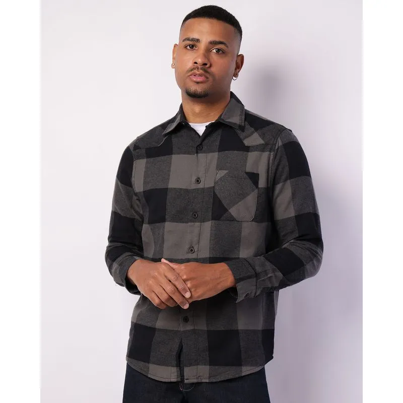 Camisa Masculina Manga Longa Xadrez Cinza M