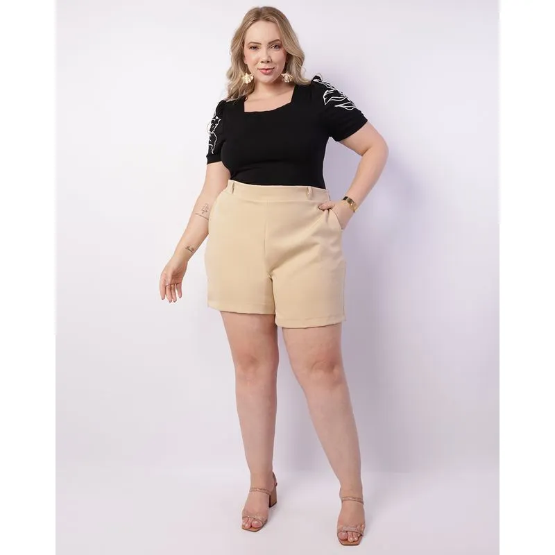 Short Plus Size Feminino Alfaiataria Bege G2