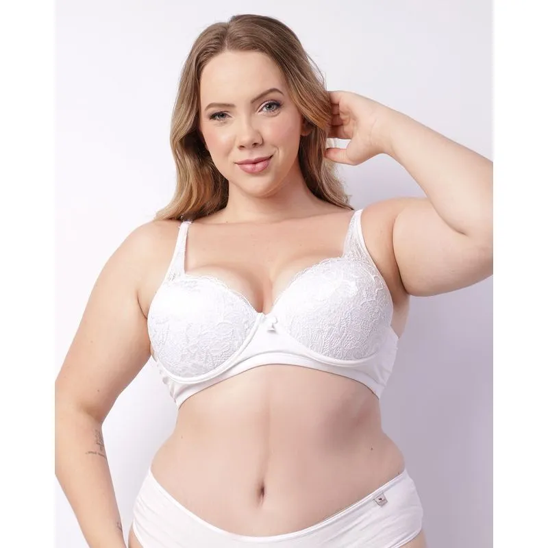 Sutiã Plus Size Feminino Com Base Bojo Com Renda Branco 50