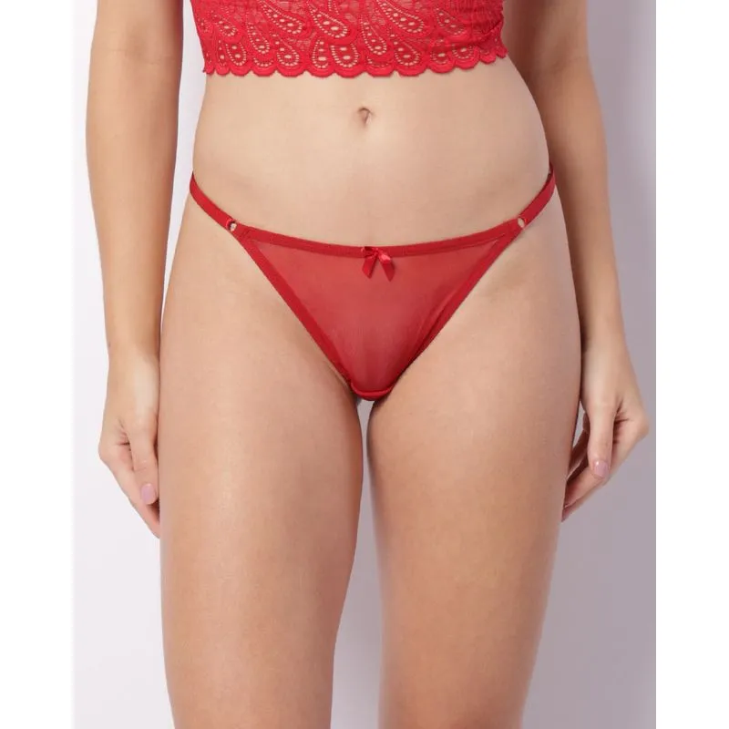 Calcinha Feminina String Fio Dental Renda E Tule Vermelha G