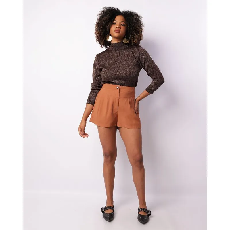 Short Feminino Twill Pregas Marrom P