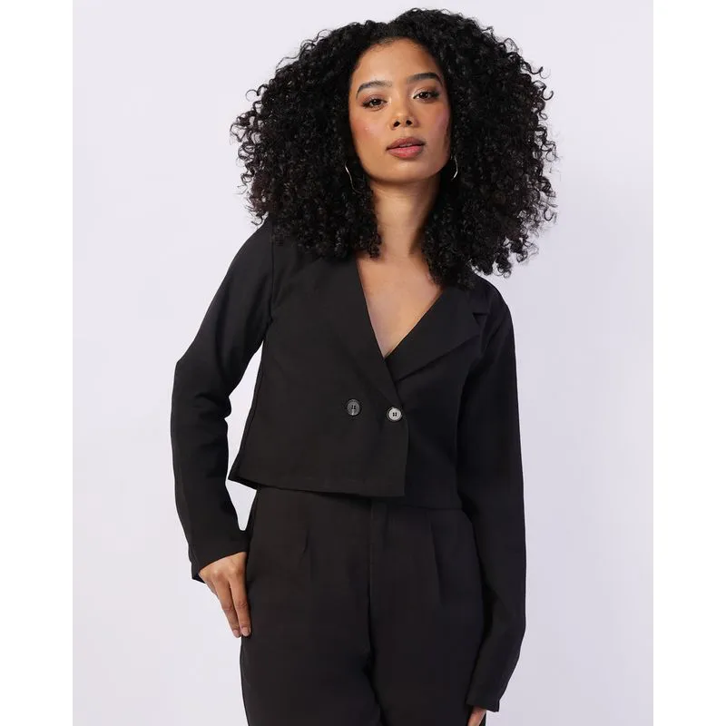 Blazer Feminino Berry & Co. Cropped Viscose Preto G