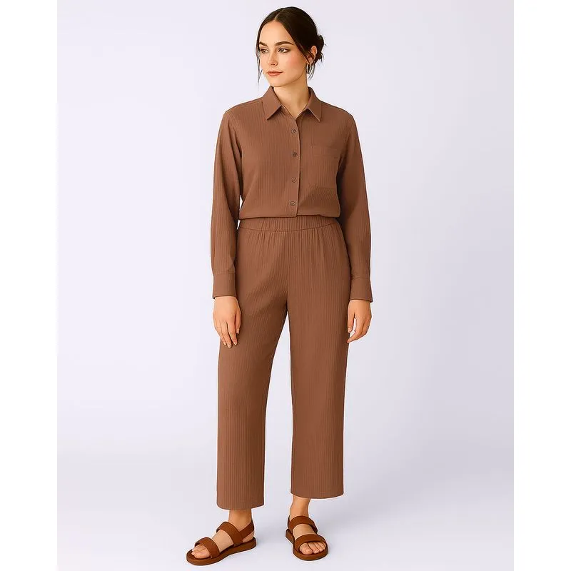 Calça Feminina Berry & Co. Algodão Texturizada Marrom PP