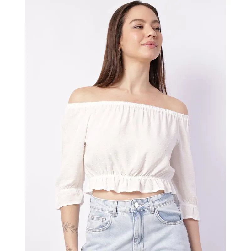 Blusa Feminina Berry & Co. Cropped Viscose Texturizada Branca PP