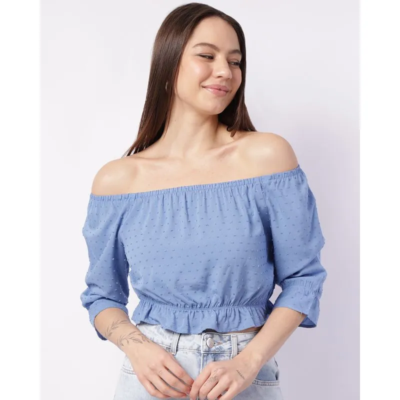 Blusa Feminina Berry & Co. Cropped Viscose Texturizada Azul P