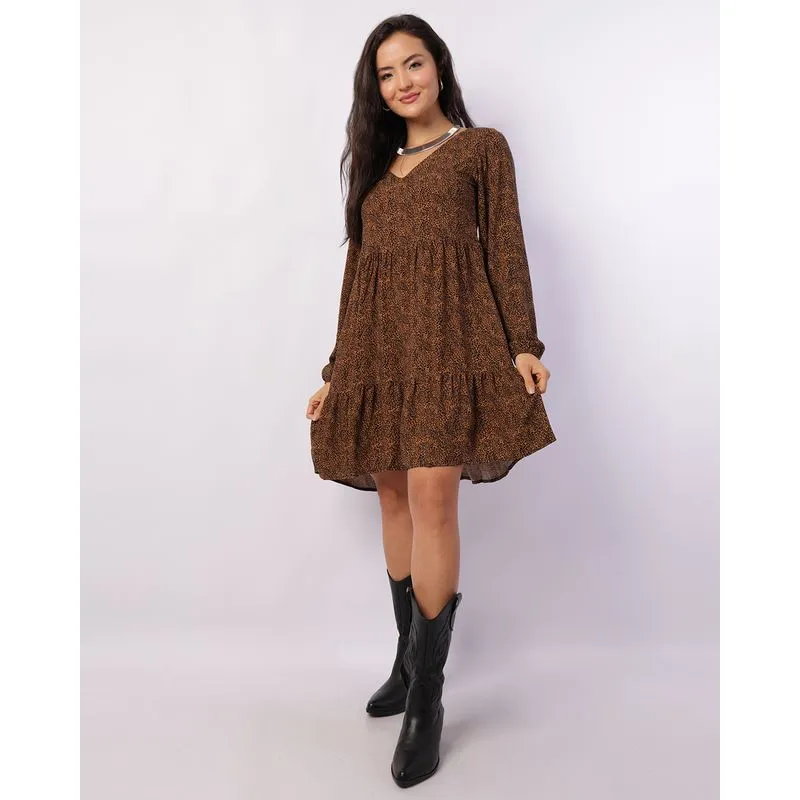Vestido Feminino Berry & Co. Viscose Animal Print Marrom M